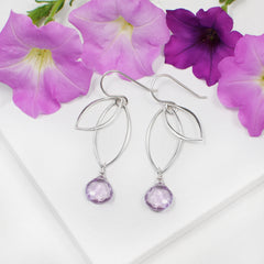 open petal earrings with pink amethyst gemstone