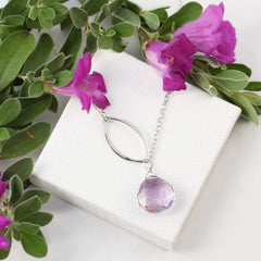 silver open leaf and pink amethyst neckace