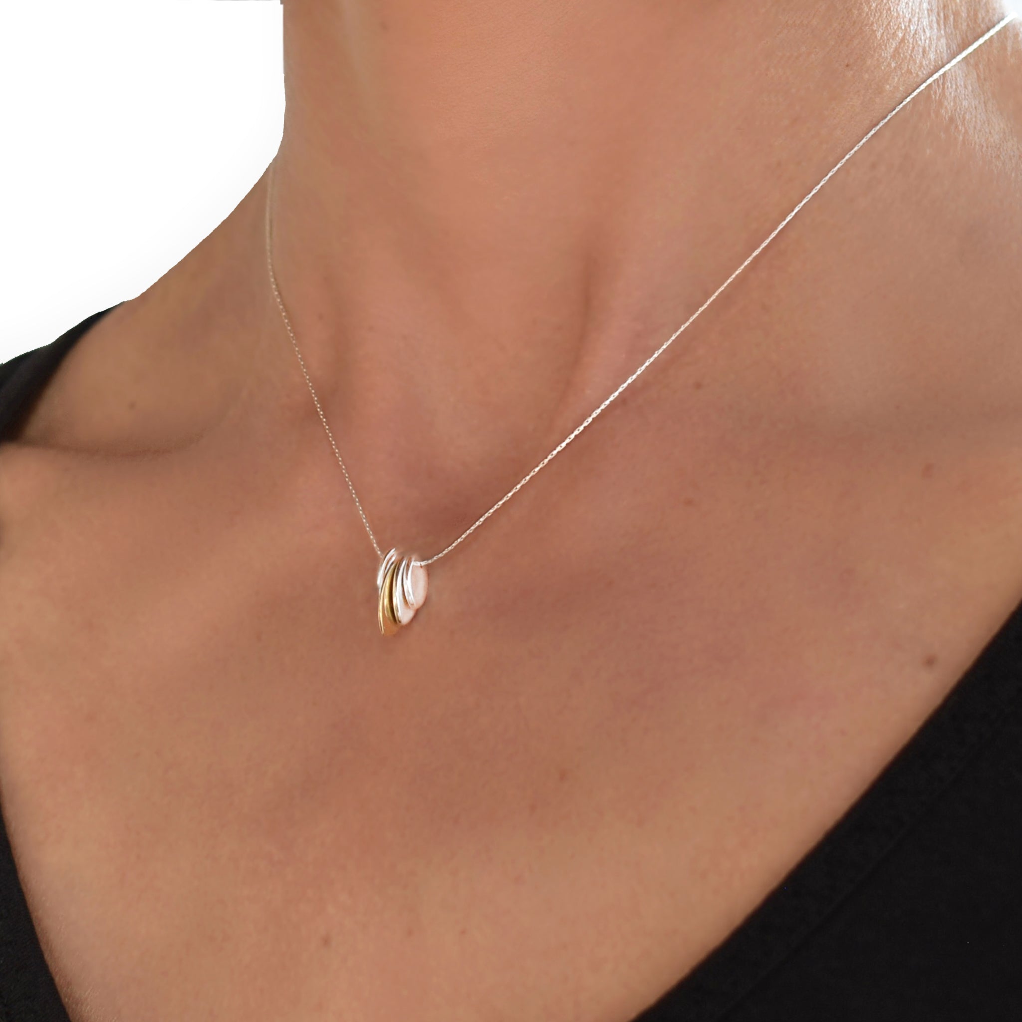 Arbor Sideways Solid Five Leaf Necklace with one gold leaf