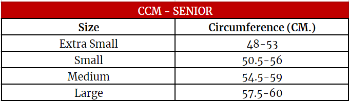 CCM Hockey Helmet Size Chart