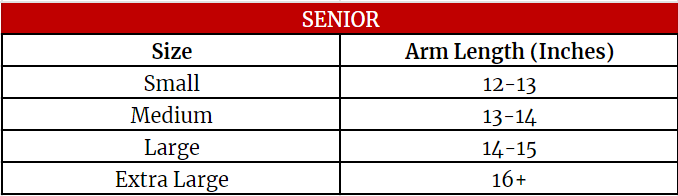 Senior Hockey Elbow Pads Size Chart