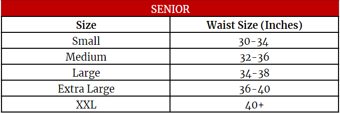 Senior Hockey Pant Size Chart