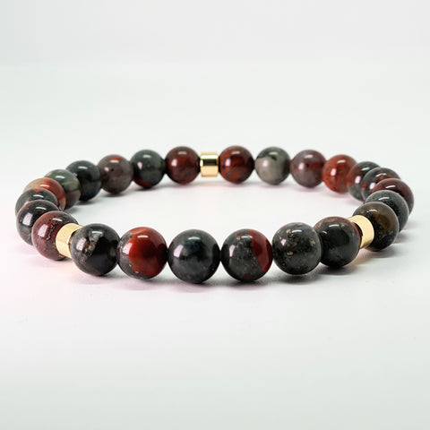 Bloodstone crystal bracelet with gold accessories