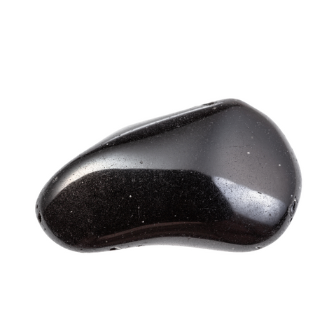 A Black Obsidian gemstone. Its appearance is a glossy black.