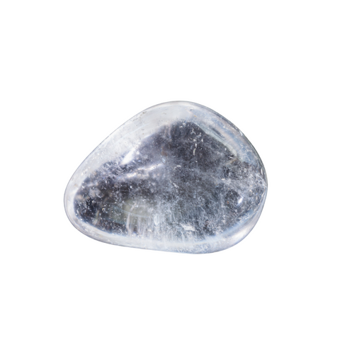 A Clear Quartz gemstone. It has a light, glass-like appearance. 
