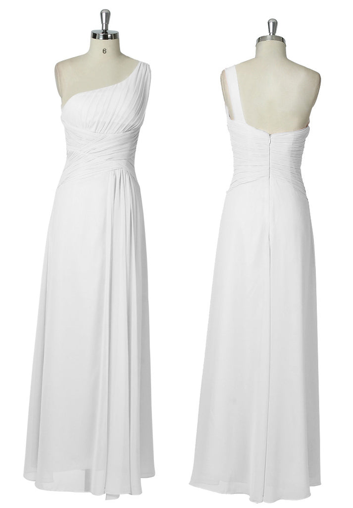 One Shoulder Long Chiffon Bridesmaid Dress (White)