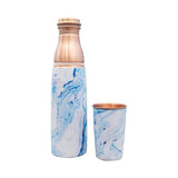 Somme Blue Marbled Copper Water Bottle With Cup