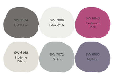 Color Swatches for a palette called Warm Gray, featuring numerous shades of gray with a one notable pink.