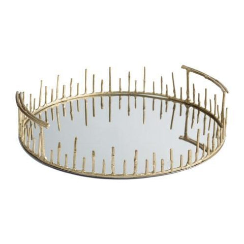 Brass tray with mirrored bottom
