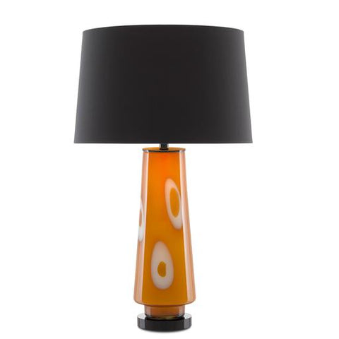 Orange table lamp with black lamp shade