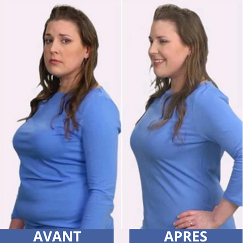 L'image montre l'état d'une femme avant et après l'utilisation du SHAPER MINCEUR