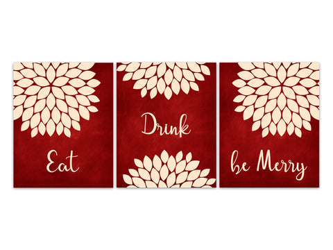 Red and Black Damask Eat Drink Be Merry “Chef” Wall Decor Set