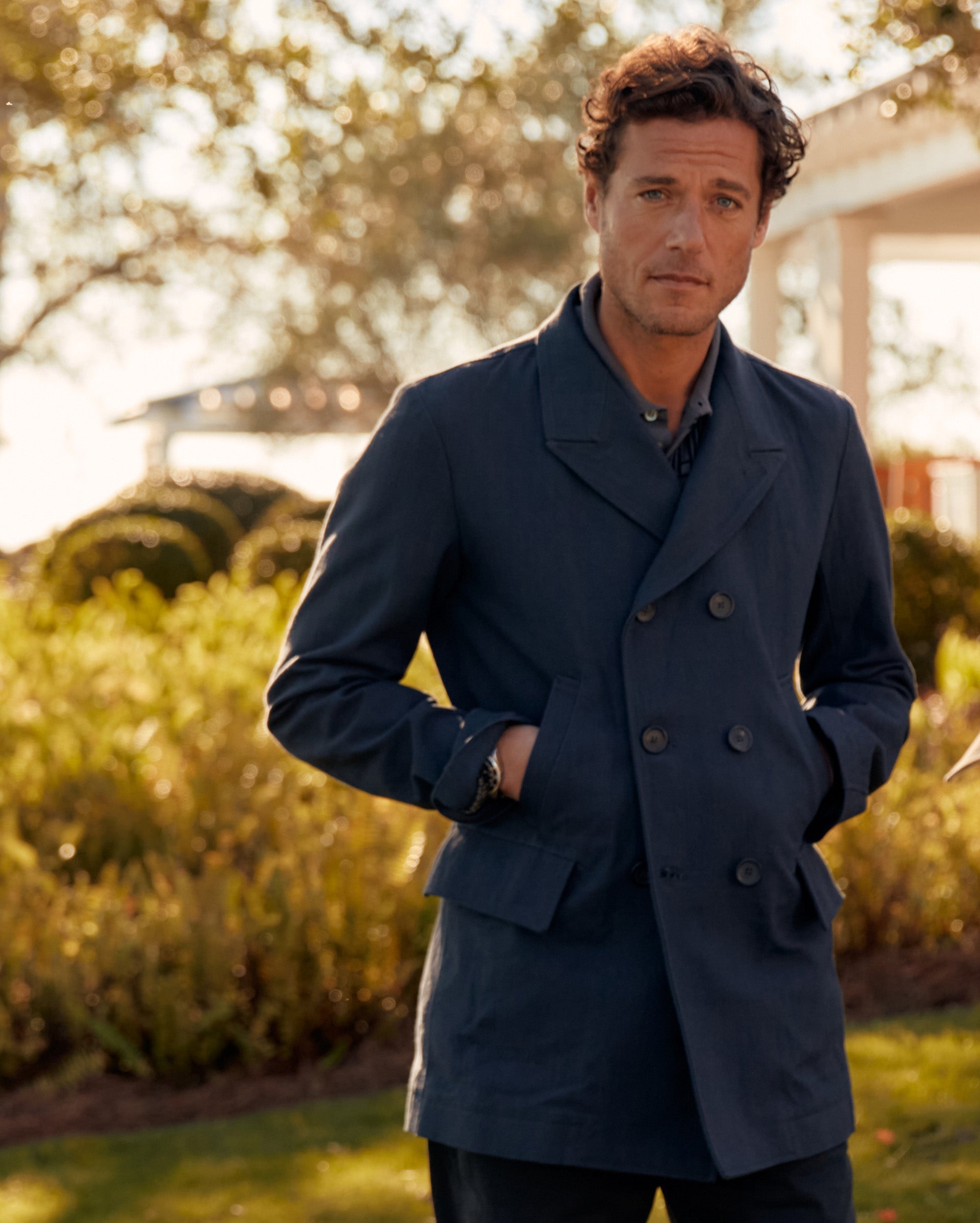 CANVAS BOND PEACOAT IN NAVY Billy Reid