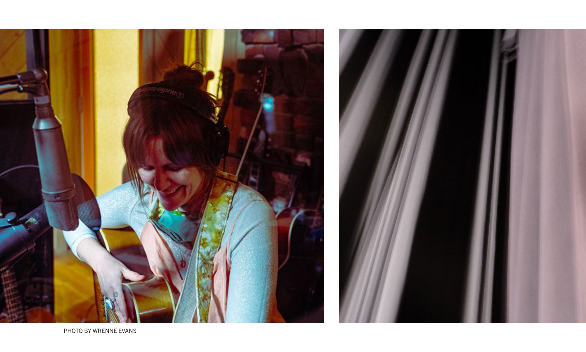 Photo of Singer / Songwriter Erin Rae recording in the studio, photographed by Wrenne Evans