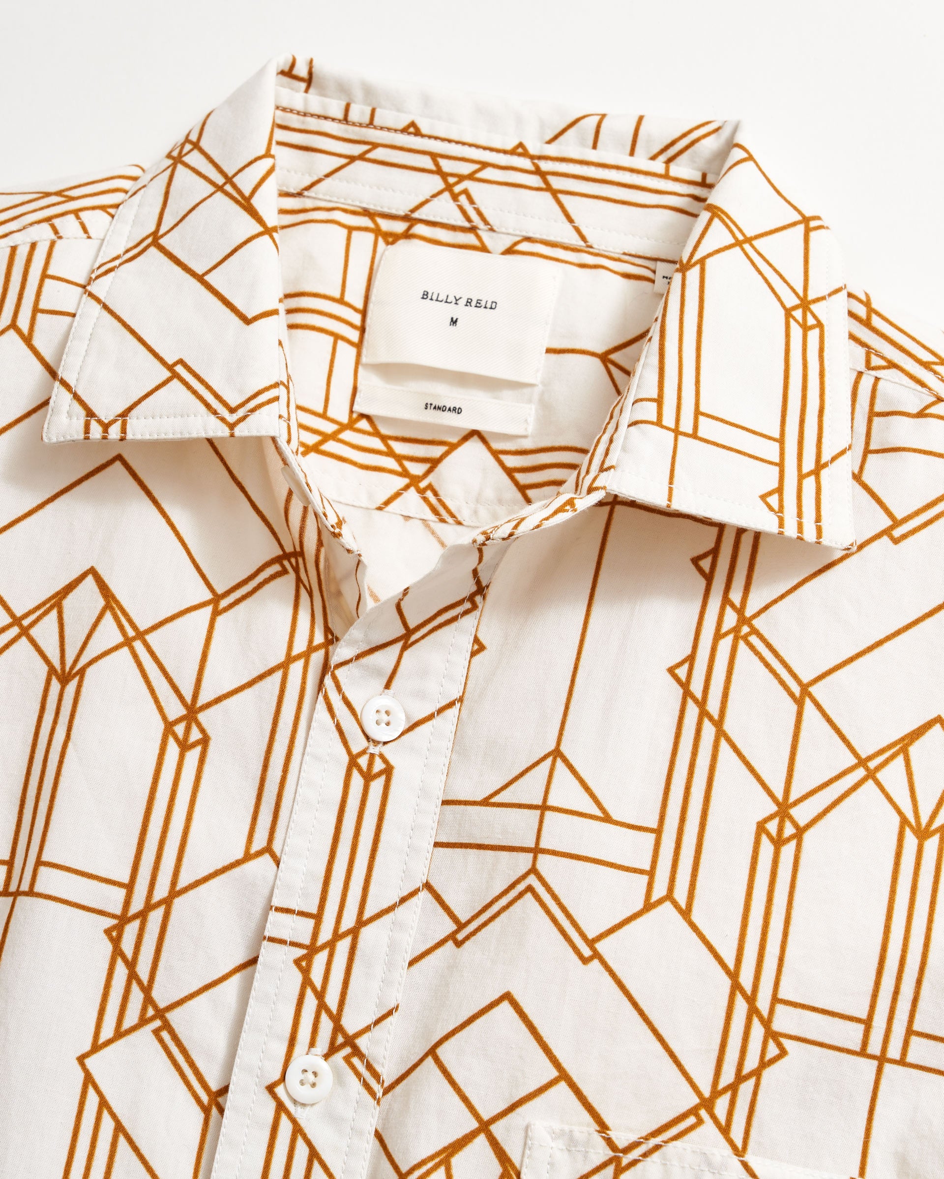 Shop Billy Reid Short Sleeve Stained Glass Treme Block Shirt In White/british Khaki