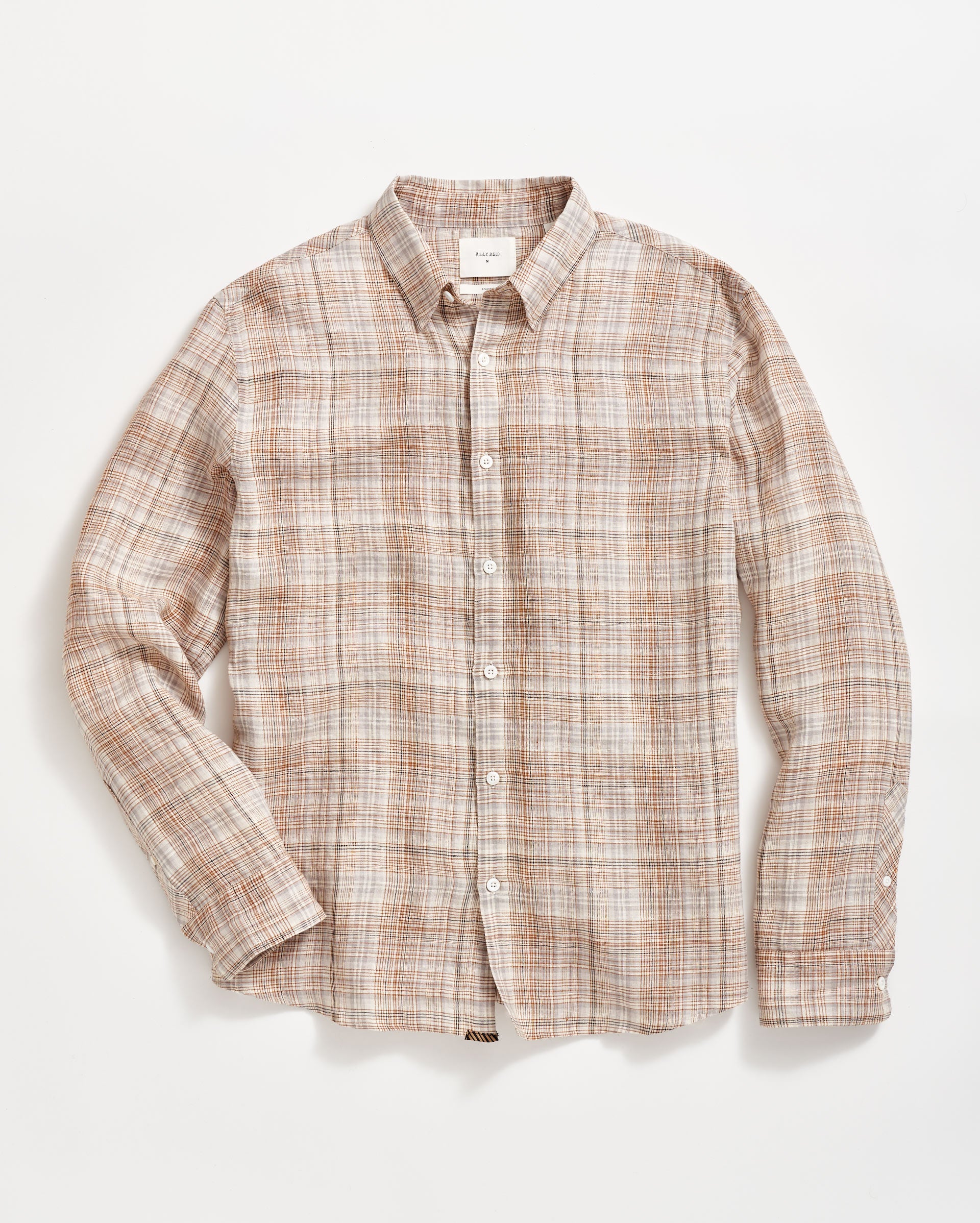 Shop Billy Reid Linen Line Plaid Wilson Shirt In British Khaki/silver