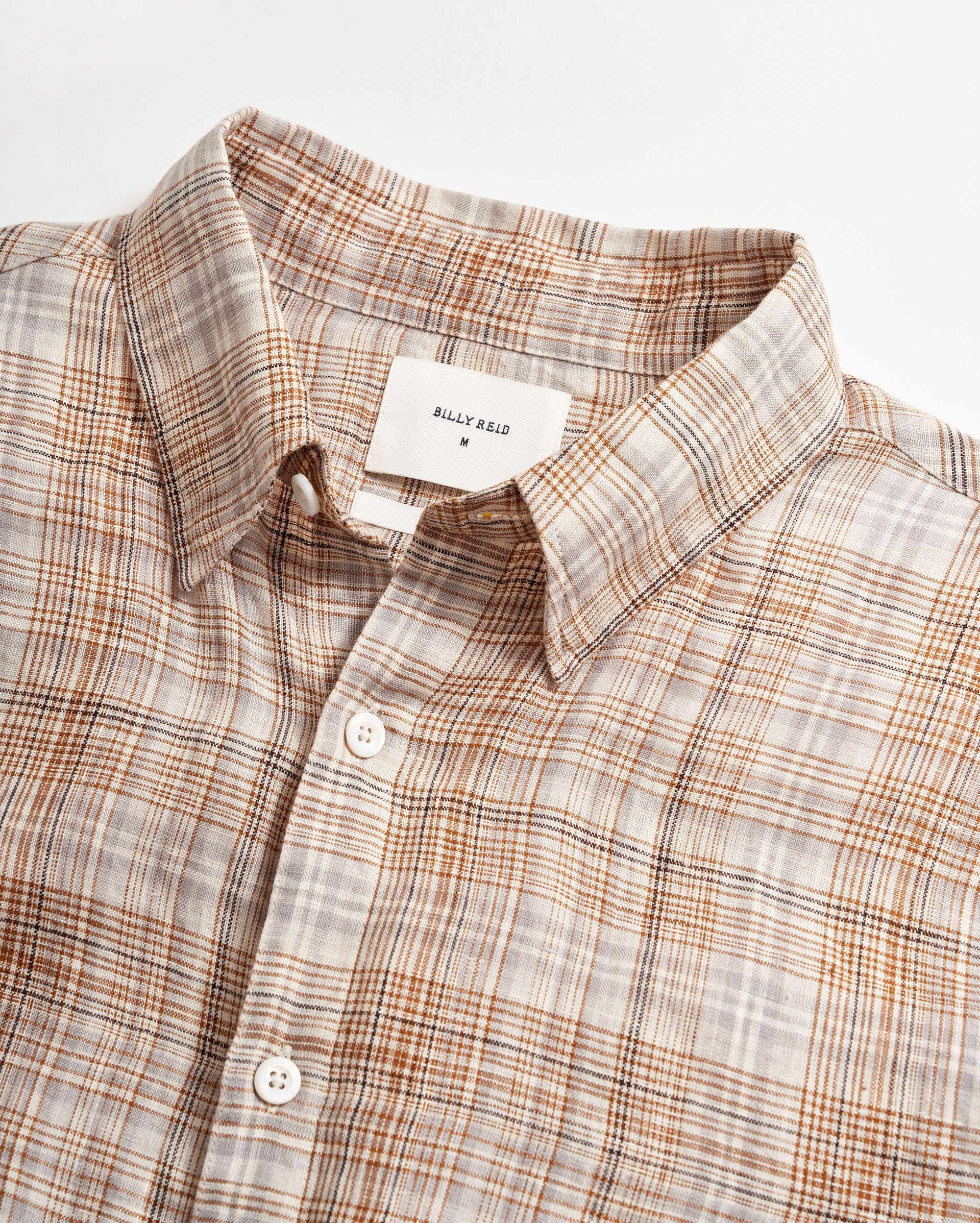 Shop Billy Reid Linen Line Plaid Wilson Shirt In British Khaki/silver