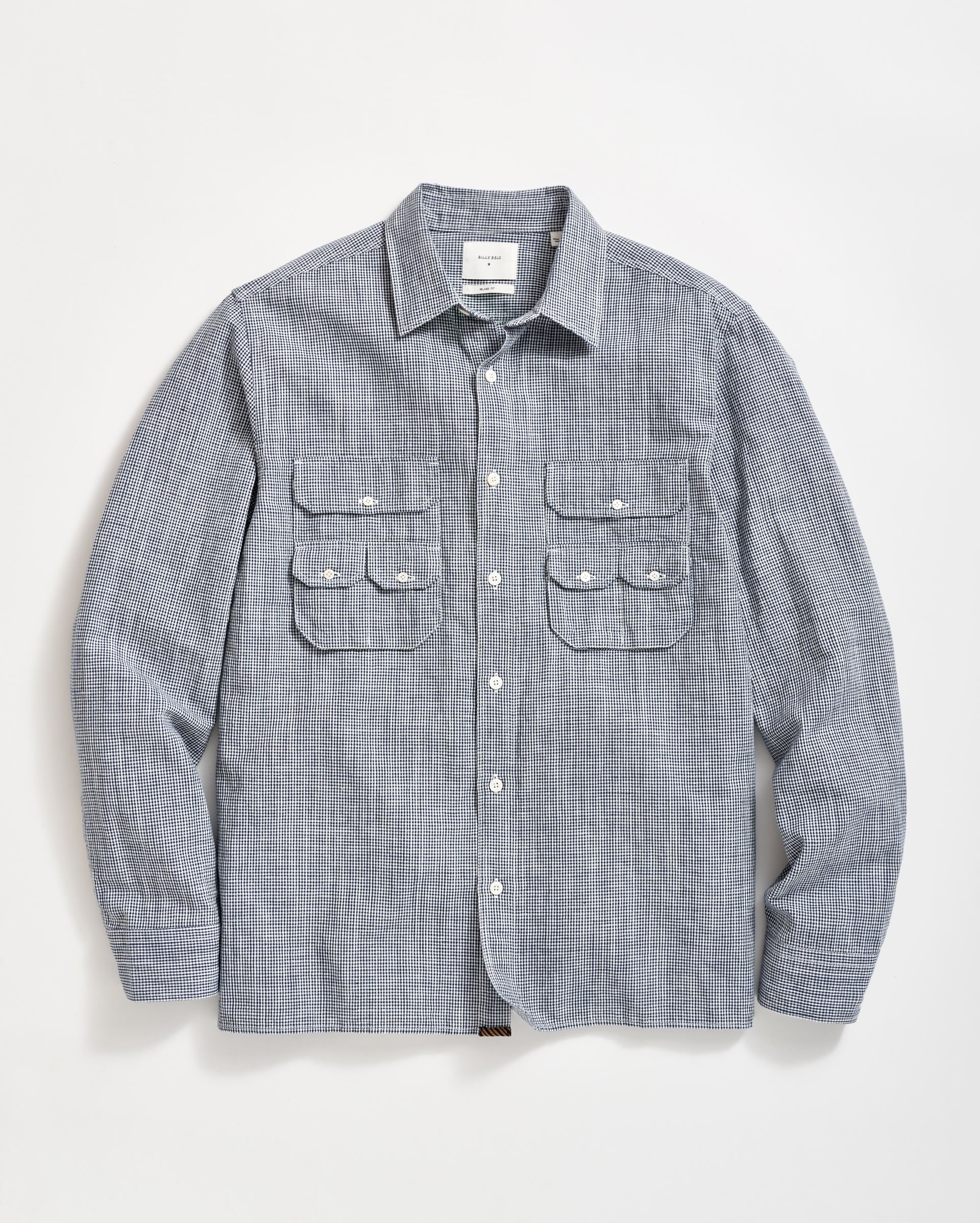 Shop Billy Reid Micro-check Creek Shirt In Carbon Blue