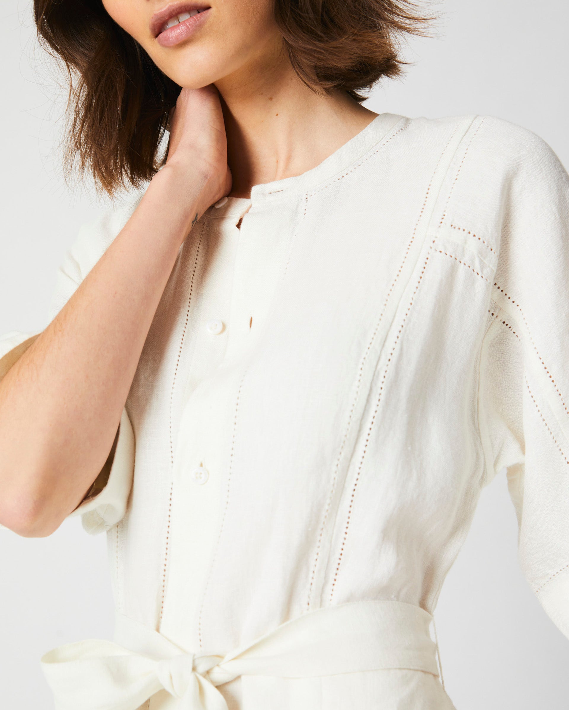 Shop Billy Reid Linen Pointelle Shirt Dress In White