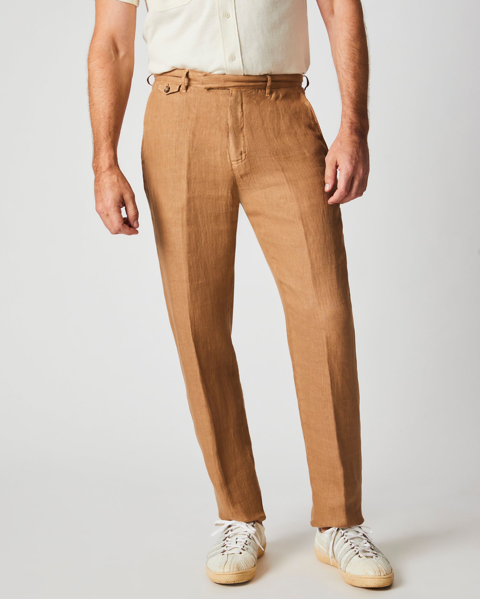 Shop Billy Reid Garment Dyed Linen Flat Front Trouser In Dark Tan