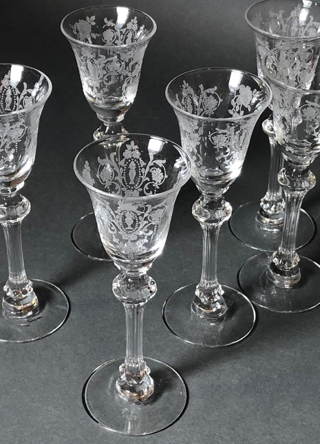 6 Vintage Etched Port Wine Glasses, Tiffin Franciscan, Princeton, C.  1960's, 5 Oz Wine Glasses, After Dinner Dessert Wine Glasses 