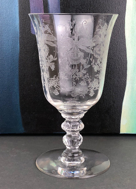 Vintage Etched Glass Flower Optic Rib Ice Tea/Water Glasses /hg