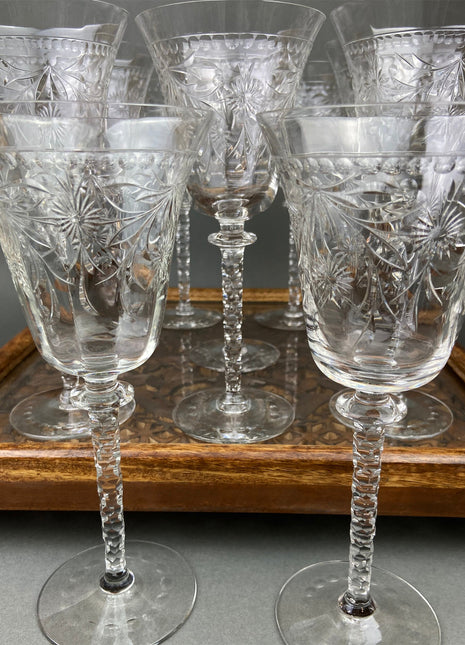 Vintage Cut Crystal Champagne Glasses. Set of 9 Vintage Glasses with Daisy  Motif. Fine Stemware.