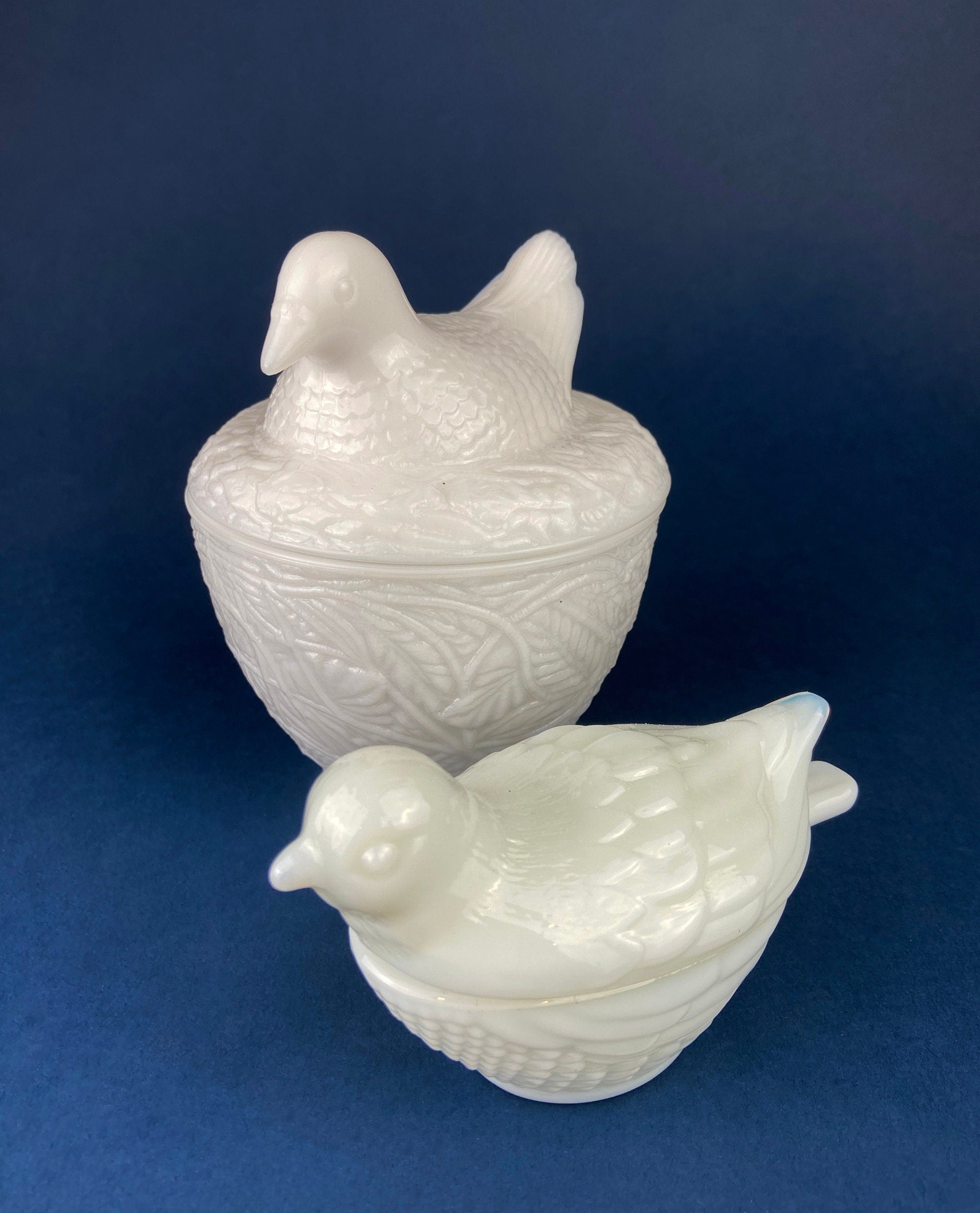 milk glass bird on nest