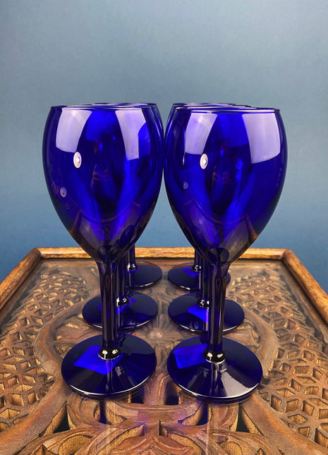 Cobalt Blue Wine Glasses. Set of Six Stemware. Dark Blue Modern Glasse –  Anything Discovered