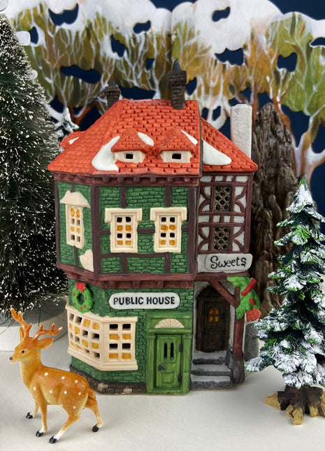 Christmas Village House by Dept 56. Illuminated Public House. Sweets. -  Ruby Lane