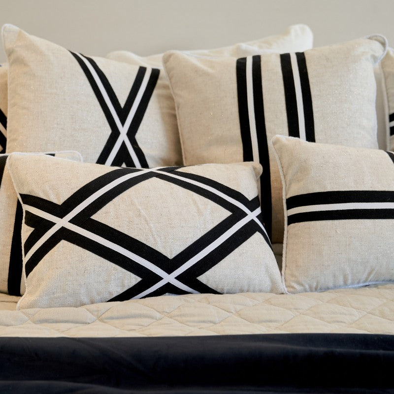 MILROY Black Stripes and Silver Jute Cushion Cover | Mirage Haven