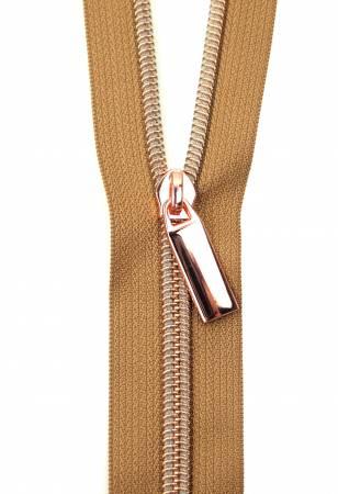 Beige #5 Nylon Coil Zippers: 3 Yards with 9 Pulls Gunmetal