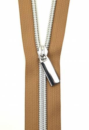 Silver Nylon Coil Zipper with WhiteTape & Nickel Pulls - Zipper by the Yard  - Nylon Coil Zipper - Metallic Zipper