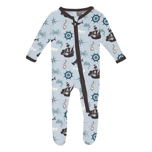 Print Footie With 2 Way Zipper - Illusion Blue Pirate Adventure - Lex & Cleo