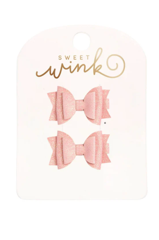 Blush Glitter Bow Clip Set