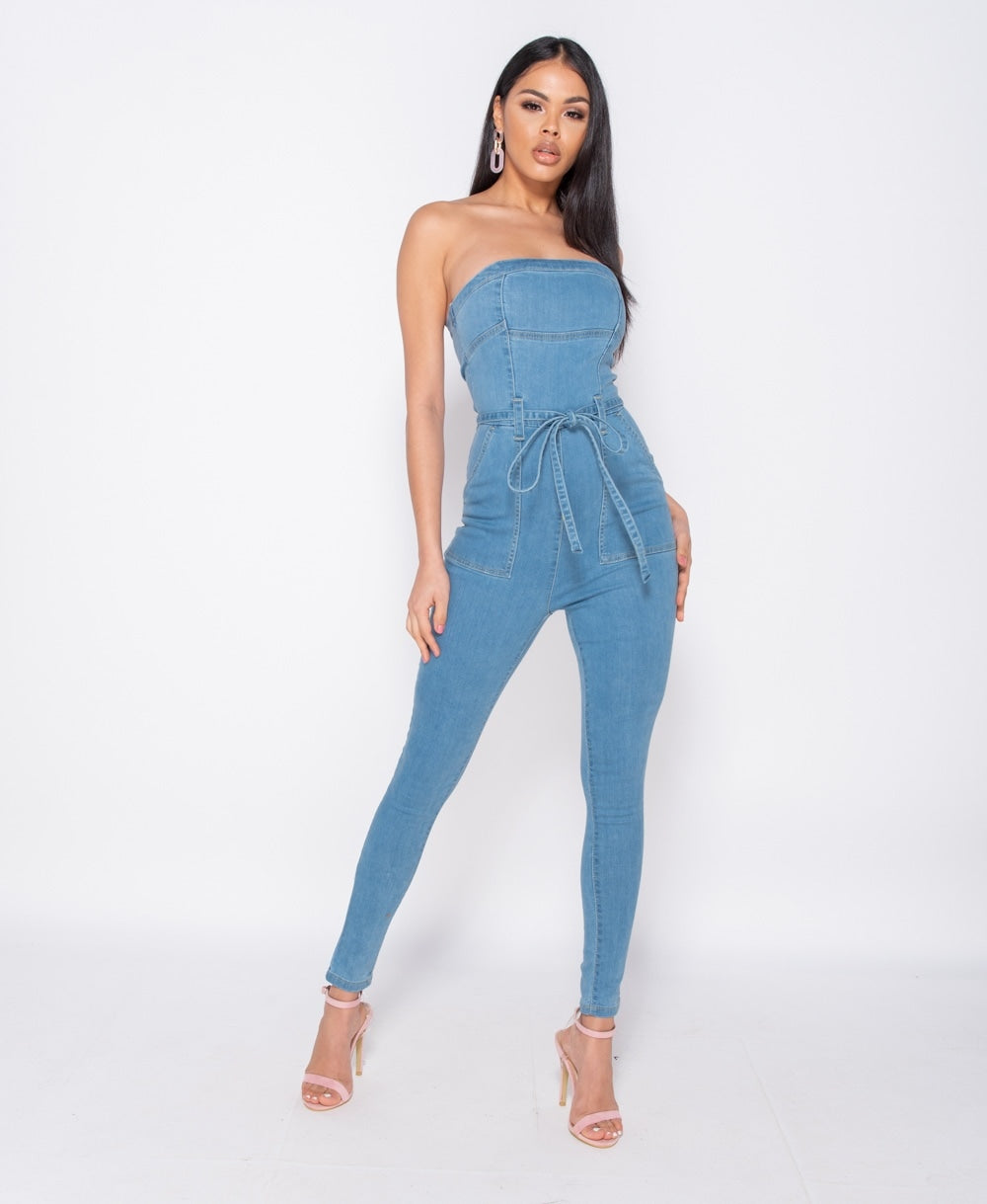 denim bandeau jumpsuit