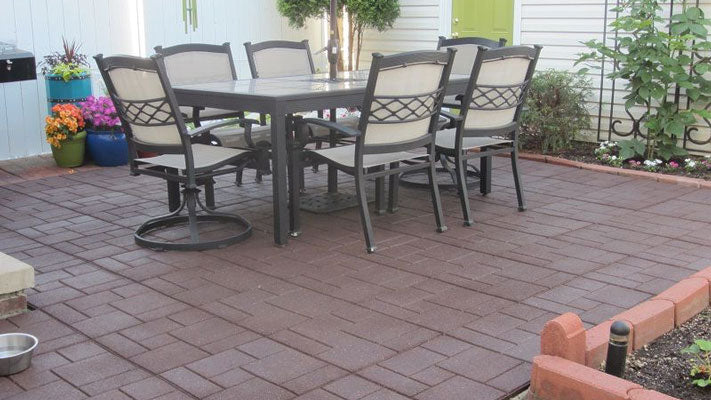 Brown Rubber Pavers on Back Patio