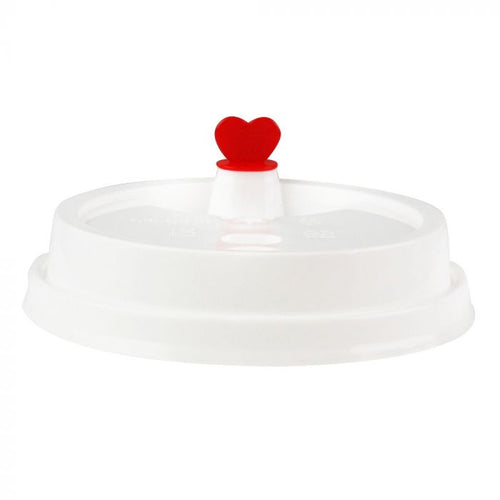 White Plastic Coffee Cup Lid - Fits 8, 12, 16 and 20 oz, with Red Heart  Plug - 500 count box