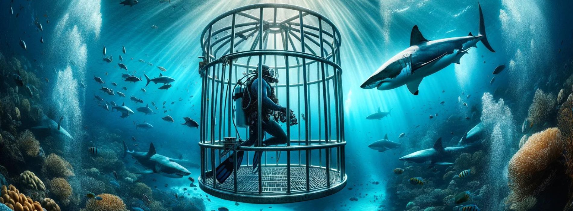 A-diver-in-a-shark-cage