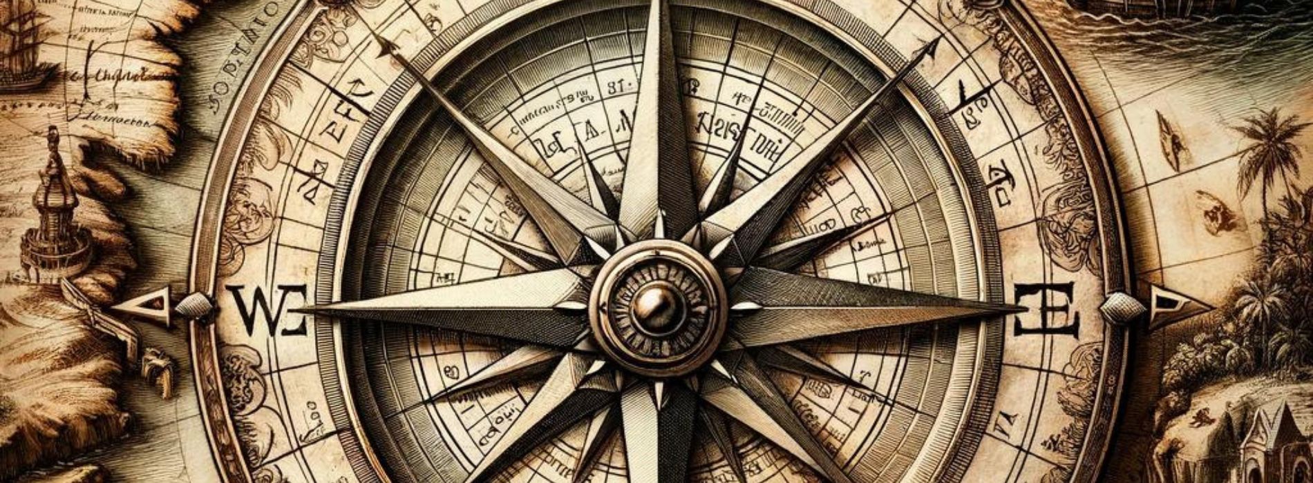 Eine komplizierte Kompassrose, die auf einer antiken Karte eingraviert ist