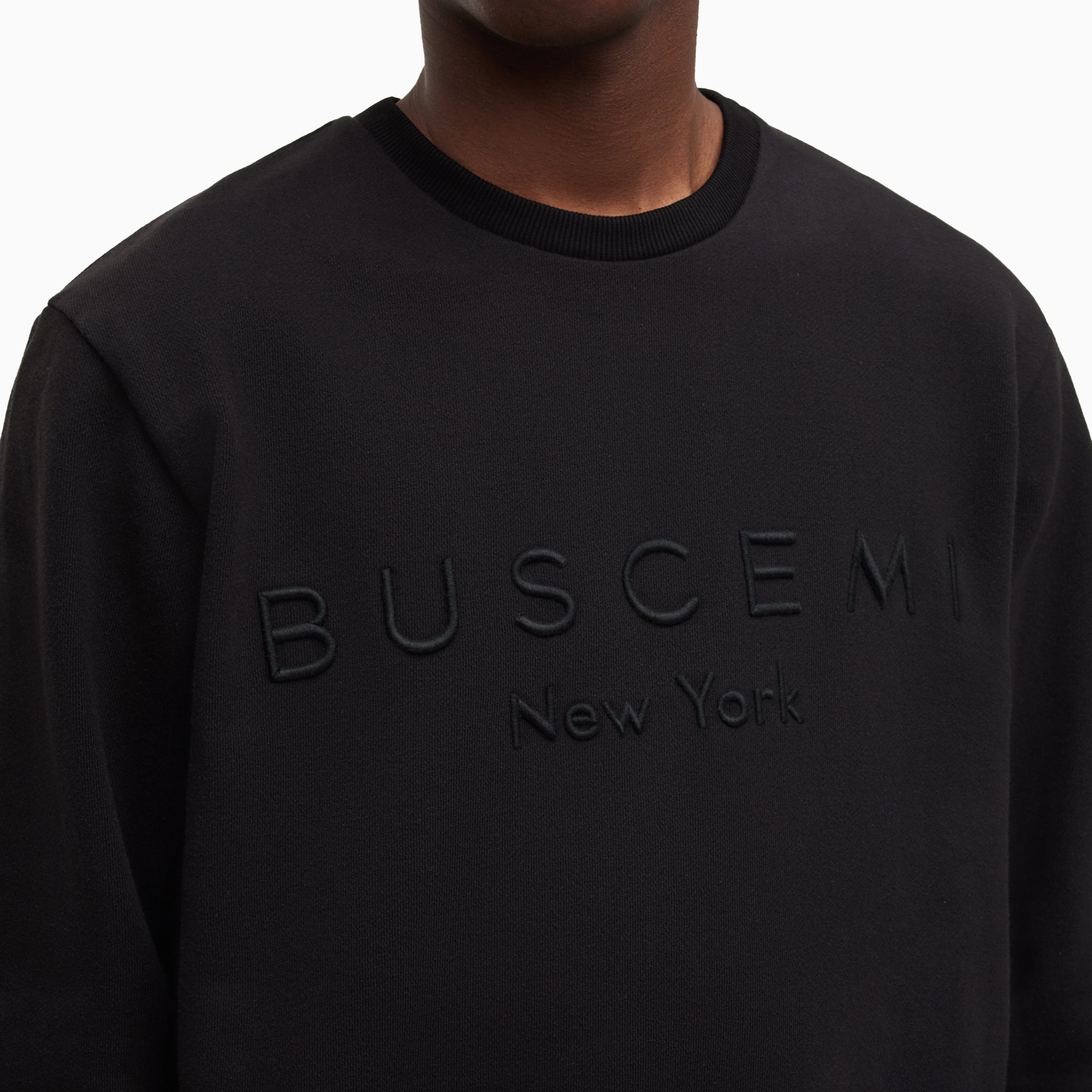 CREWNECK LOGO EMBROIDERY | Black | Buscemi, LLC