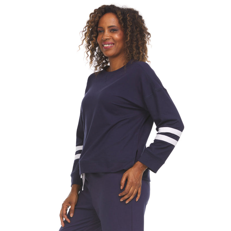 Love Casual Super-Soft Crew Neck Top with Athletic Stripes