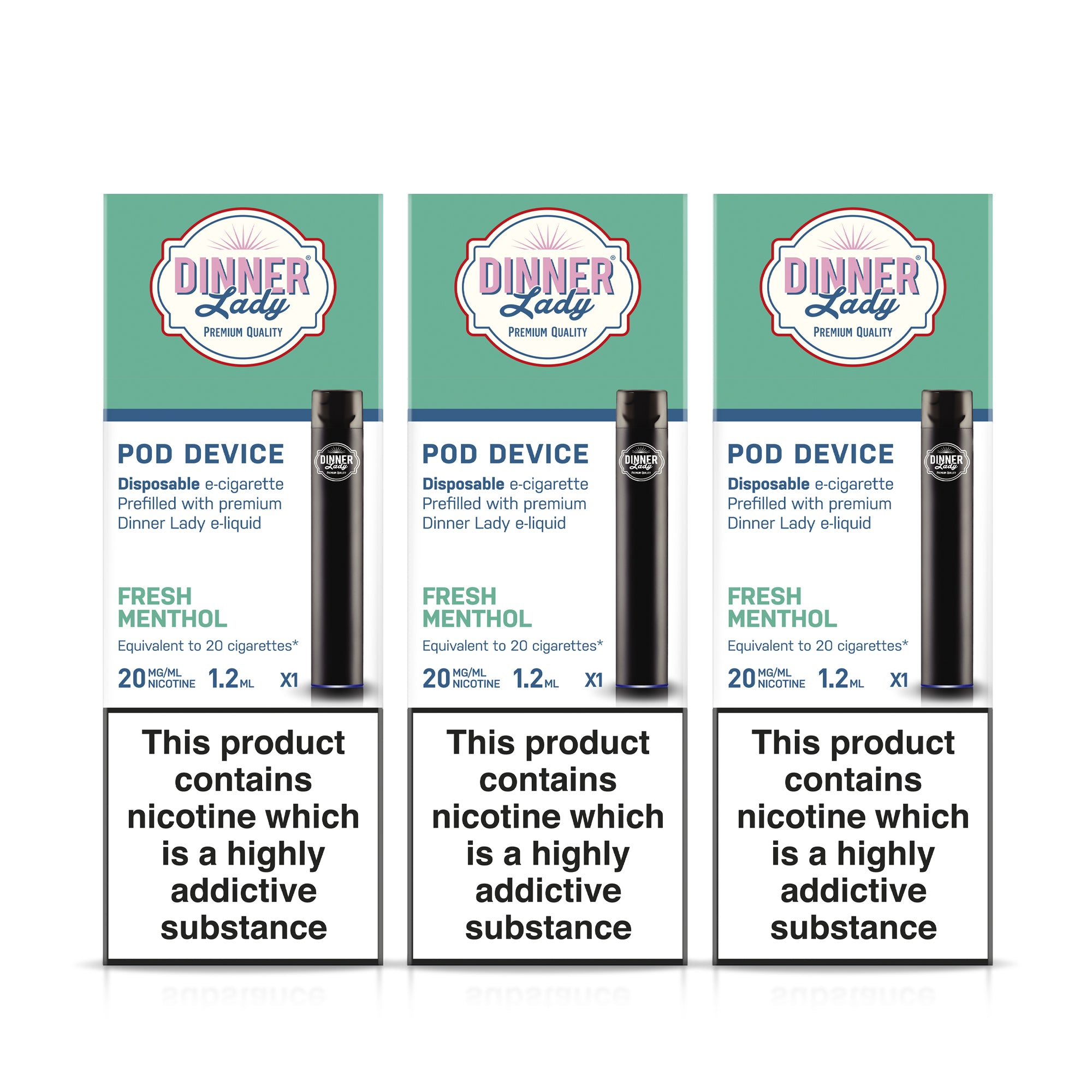 Three Pack - Dinner Lady Fresh Menthol Disposable E-Cigarette