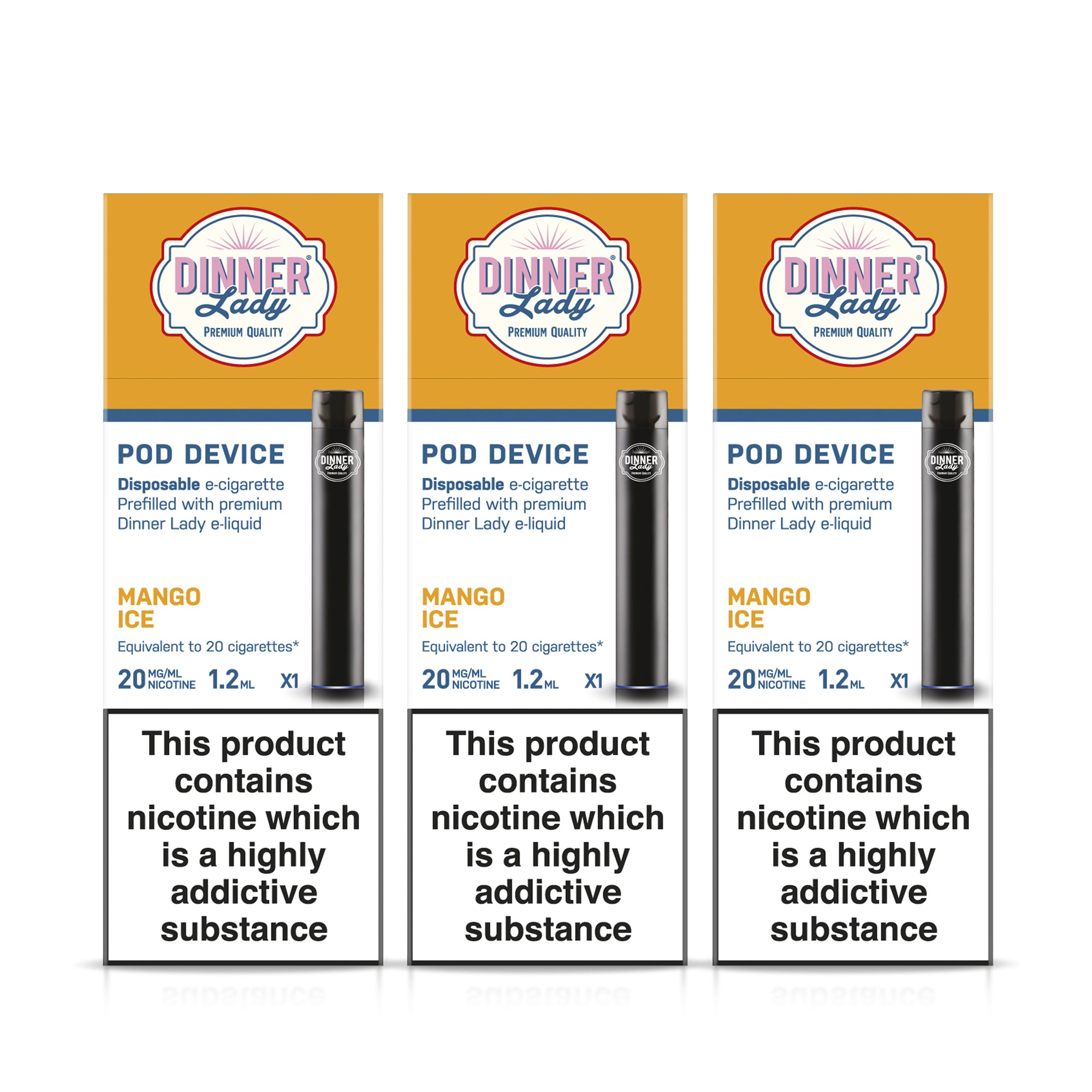Three Pack - Dinner Lady Mango Ice Disposable E-Cigarette