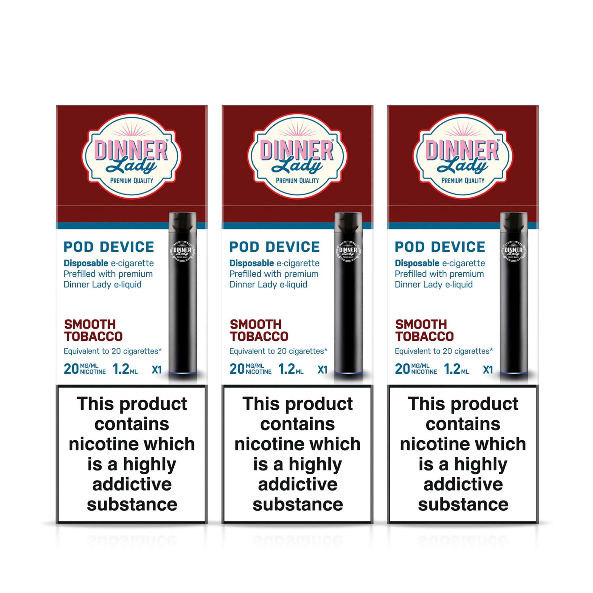 Three Pack - Dinner Lady Smooth Tobacco Disposable E-Cigarette