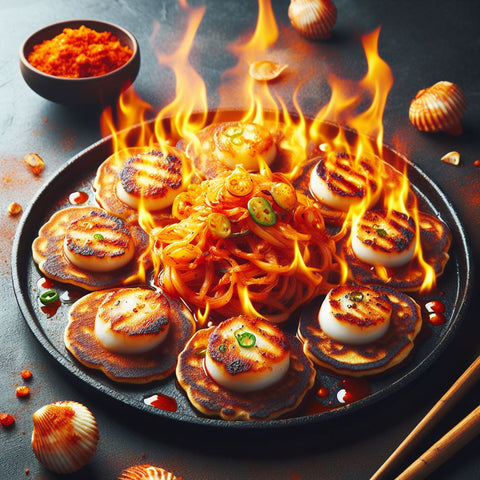 Fiery Scallop & Kimchi Pancakes: