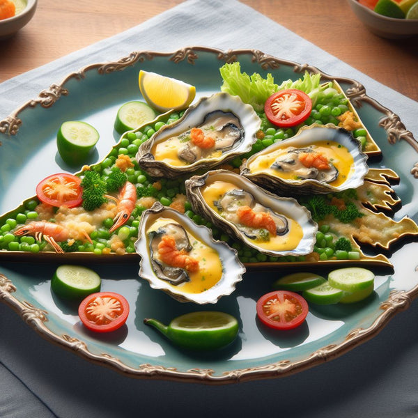 Oysters on a plate shaped like Virginia