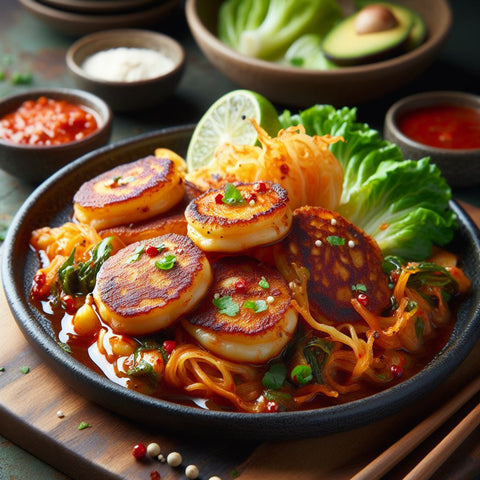 Fiery Scallop & Kimchi Pancakes