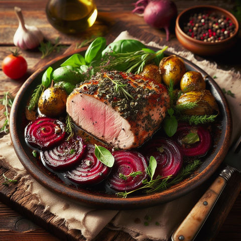 Herb-Crusted Pork Loin with Balsamic Beets