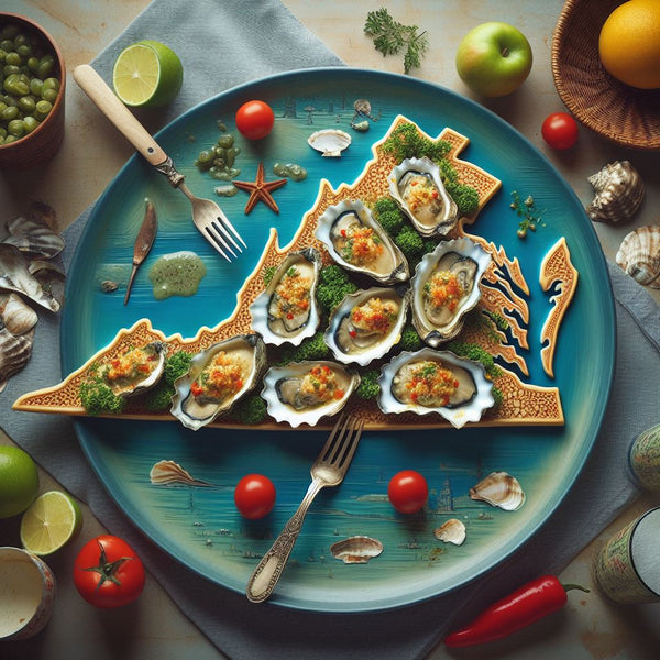 Oysters atop a plate looking like Virginia